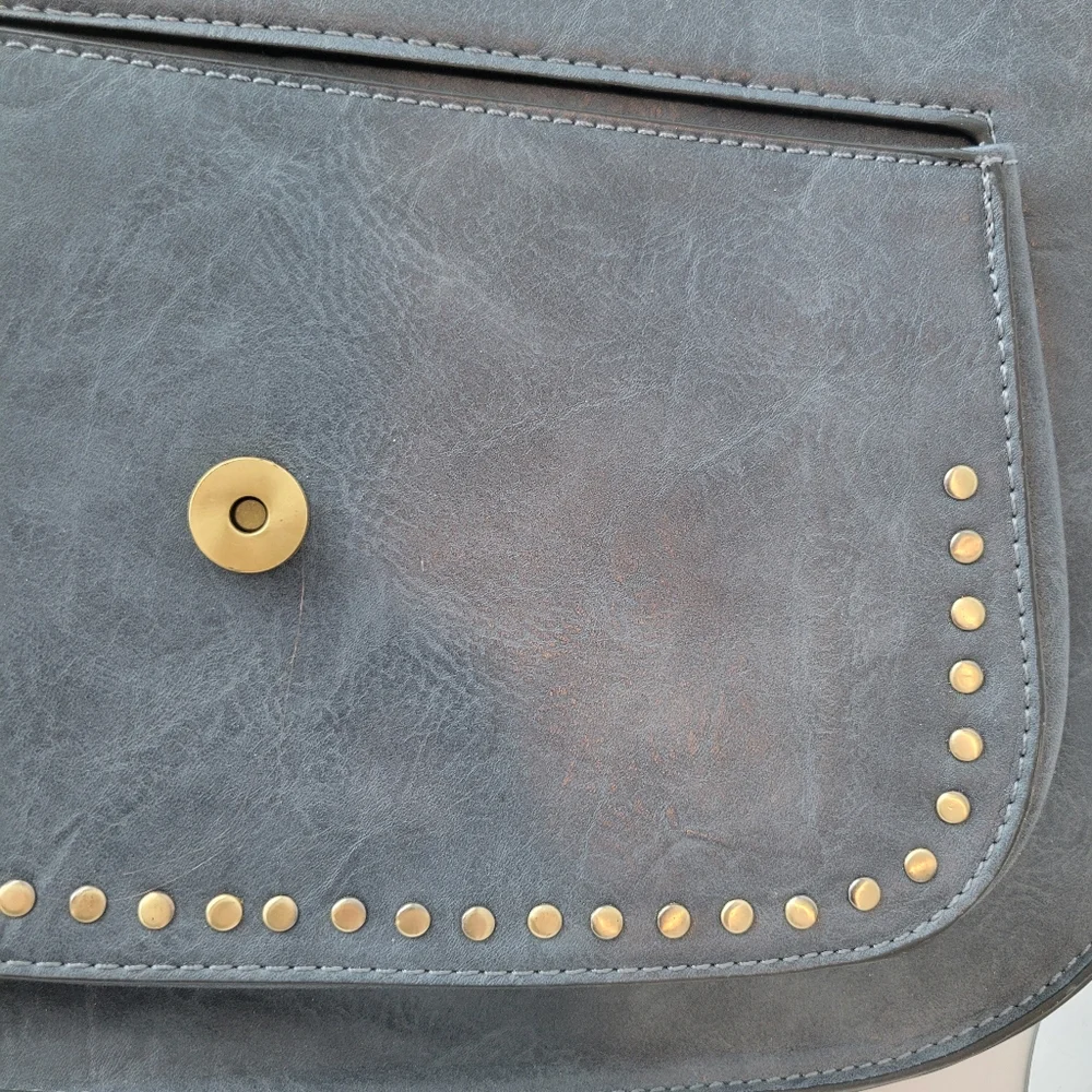 Antik Kraft Gray/ Blue Western Studded Saddle Bag Purse